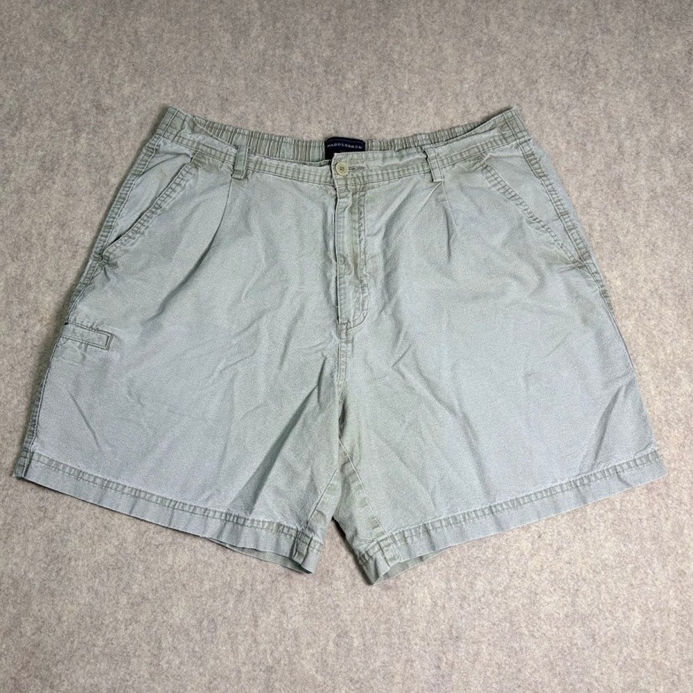 Saddlebred Cargo Shorts Mns 34 Green Cotton Casual Pleated Elastic Waist Utility